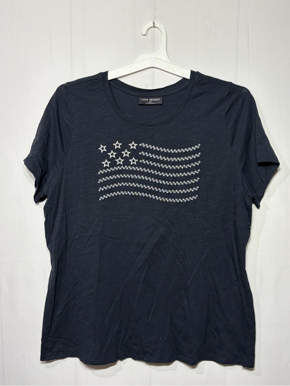 Lane Bryant Plus Size American Flag Embroidered Short Sleeve Tee